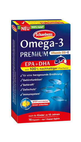 کپسول امگا ۳ پریمیوم + ویتامین d3 و E شابنز آلمان ۷۰ عددی